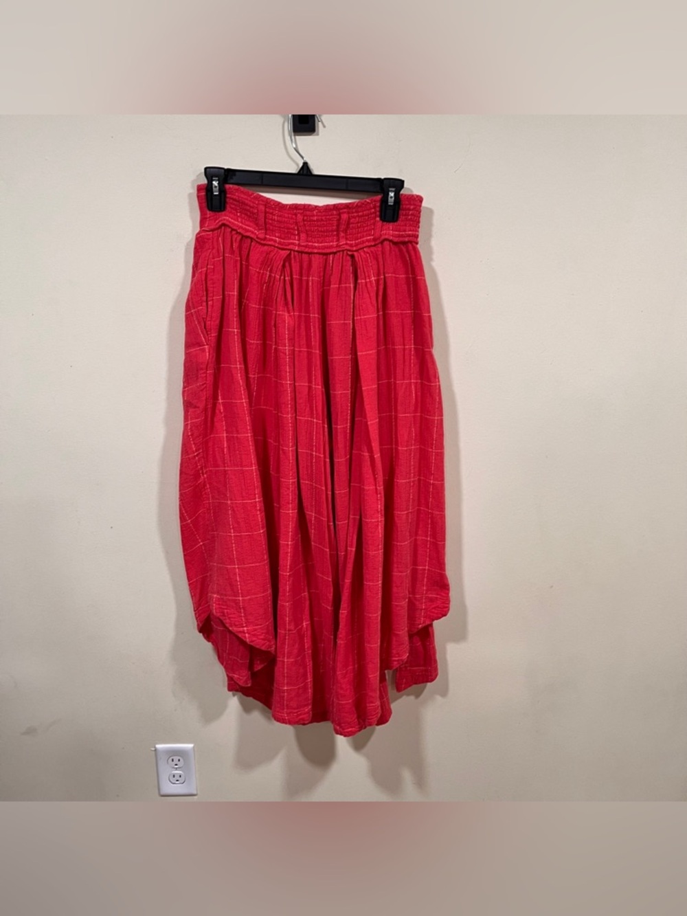 Free People Lunar Cove Wide-Leg Pants Red Combo Sz small Boho Plaid - Picture 5 of 7